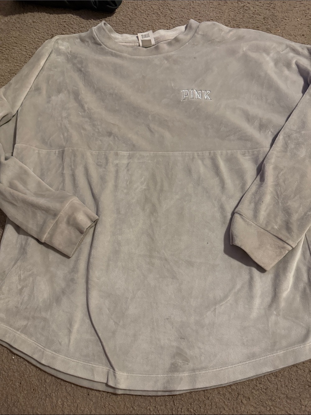 PINK Embroidered velvet Crew Sweatshirt